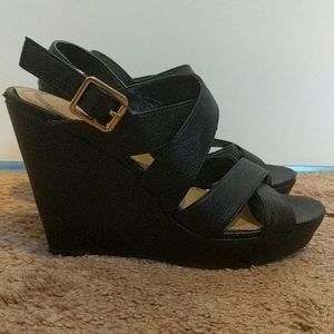 Strappy black wedges